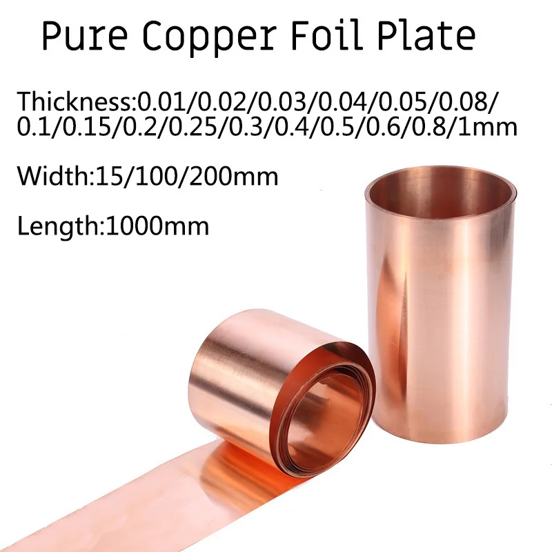 HSTD 99.9% Pure Copper Foil Sheet Thin Cu Metal Foil Roll Long 1000mm Width 100mm Thickness 0.3mm 